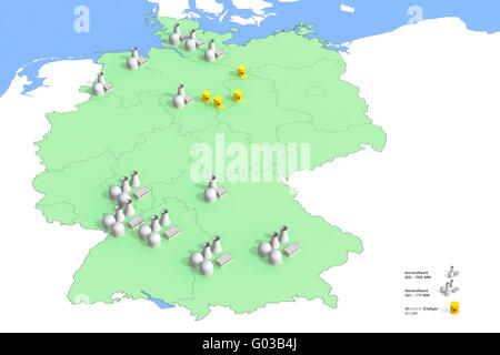 Locations Nuclear power plants in Germany in 2011 Stock Photo