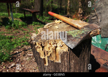 ax on the deck Stock Photo