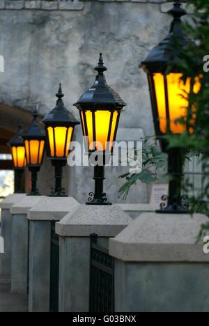 An image of a row of lanterns on a romantic terrace Stock Photo