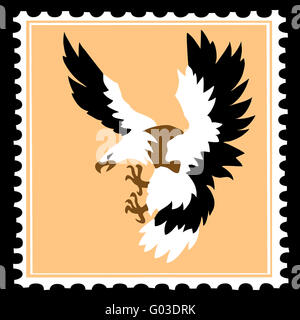 vector silhouette of the ravenous bird on postage stamps Stock Photo