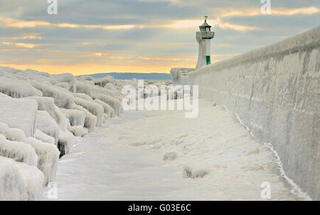 lighthouse in the winter Stock Photo