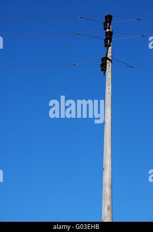 old electricity post in a small village (blue sky background) Stock Photo