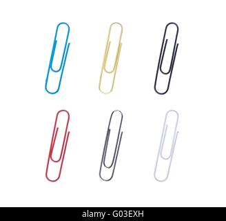 set of colored paper clips isolated on white background Stock Photo