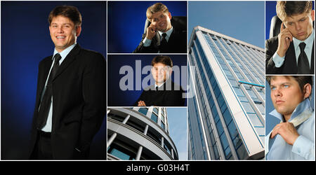 Conceptual image-grid of business photos. Llife businessman Stock Photo