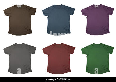 Six t-shirts of different colors isolated over white Stock Photo