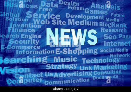 News concept on blue virtual space with related words Stock Photo