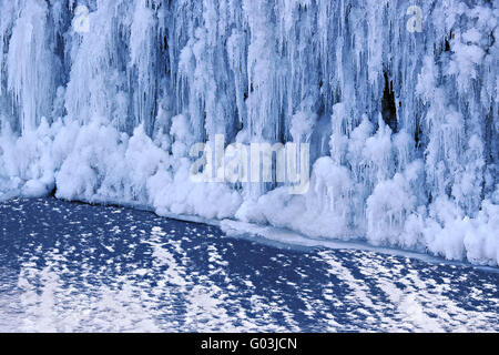icicles on frozen waterfall, Bouzonville, Lorraine Stock Photo