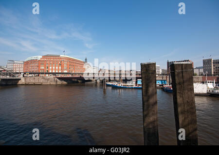 Harbour Hamburg with the Niederbaum bridge, German Stock Photo