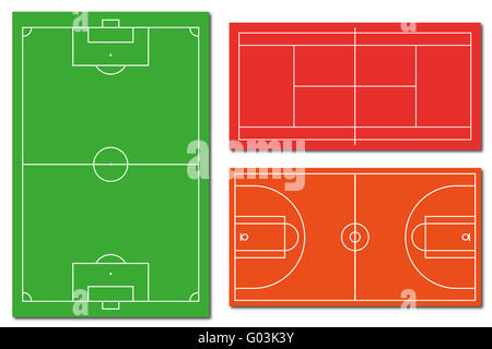 Soccer tennis and basketball fields Stock Photo