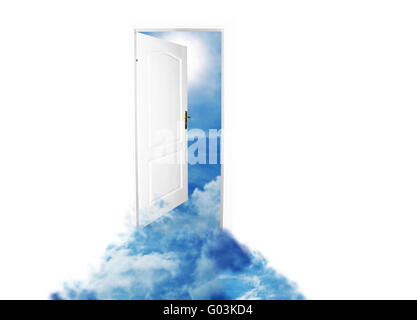 Door to new world. Sky version. Isolated on white Stock Photo