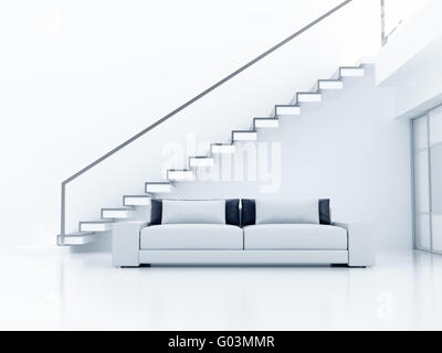 Interior in light tones with a sofa and a ladder o Stock Photo