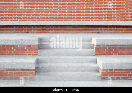 Red bricks wall with stone stairway and steps, nobody Stock Photo