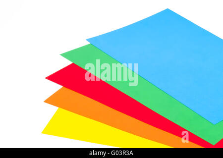 Five stacked colorful sheets on white background Stock Photo