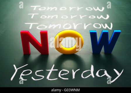 Now, yesterday, and tomorrow words on blackboard Stock Photo