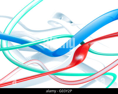 Abstract red and blue and green waves on white as Stock Photo