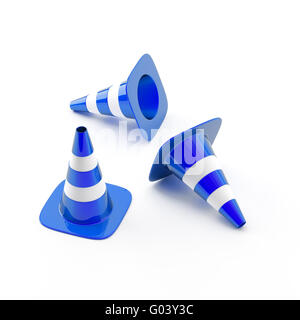 Cone pins of the  blue white color used in constru Stock Photo