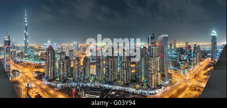 Dubai Downtown Night Panorama From Top Stock Photo