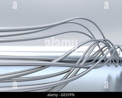 fibre-optical metal silvered cables on a reflectiv Stock Photo