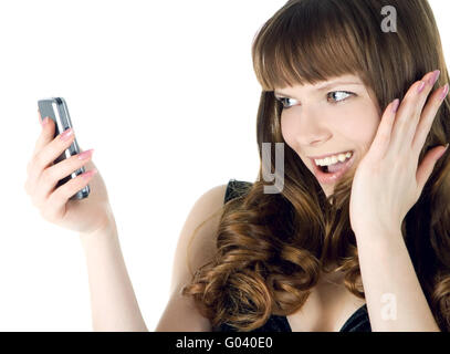 Bright picture of happy woman with cell phone Stock Photo
