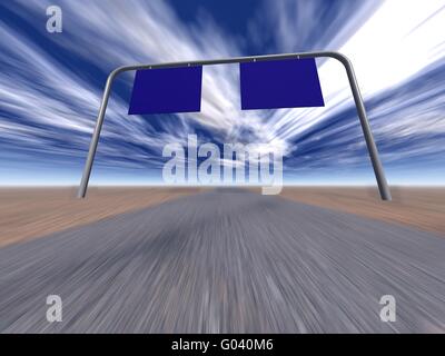 The pointer on road (effect of movement in the sky and road) Stock Photo