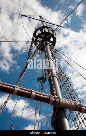 Mast of the replica of a Columbus's ship Stock Photo