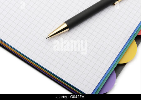 Notebook - organizer with the stylish pen.Color bookmarks Stock Photo