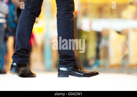 Elegant man shoes close up in a shopping mall Stock Photo