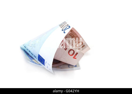 Bills euro rolled up insulated on white background Stock Photo