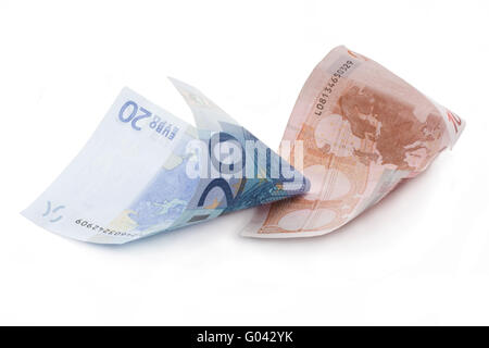Bills euro rolled up insulated on white background Stock Photo
