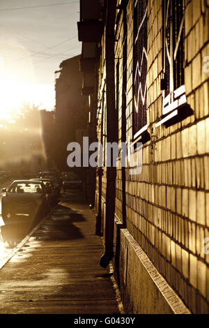brick wall of urban buildings Stock Photo