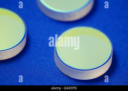 laser industry optical components on blue backgrou Stock Photo