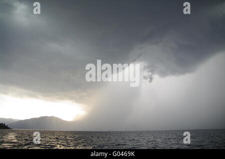 Heavy thunderstorm over the open sea, Turkey Stock Photo