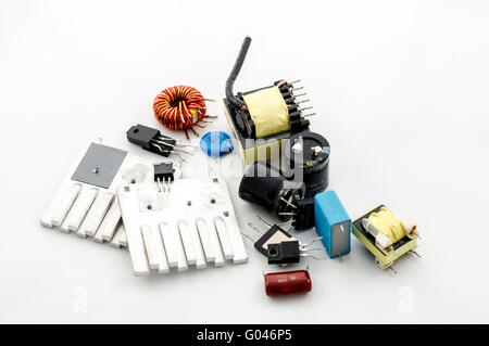 Several electric parts isolated on white background Stock Photo