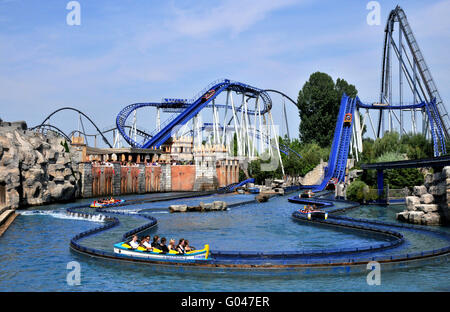 Water rollercoaster Poseidon, roller coaster, Europa-Park, Rust, Baden-Wurttemberg, Germany / Europa Park Stock Photo