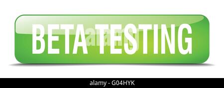 beta testing green square 3d realistic isolated web button Stock Vector
