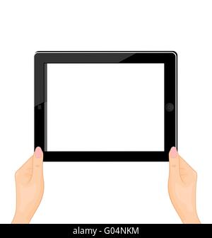 Illustration of the computer tablet in a hand of the woman - horizontal Stock Photo