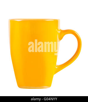 Bright yellow cup isolated on white background. Stock Photo