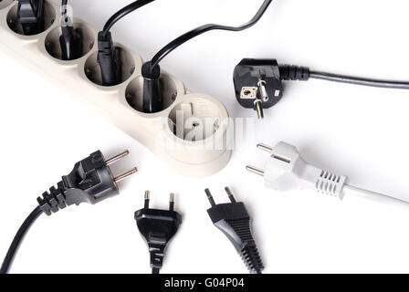 Power supply plugs and one free outlet isolated Stock Photo