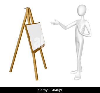 Man with easel isolated on white background. Stock Photo