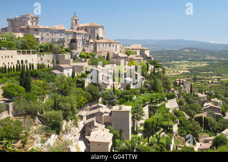 View of the hilltop village of Gordes ( Provence, France). This village has a typical Provencal character. Stock Photo