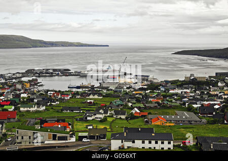 Overlooking the harbor of Torshavn (Faroe Islands) Stock Photo