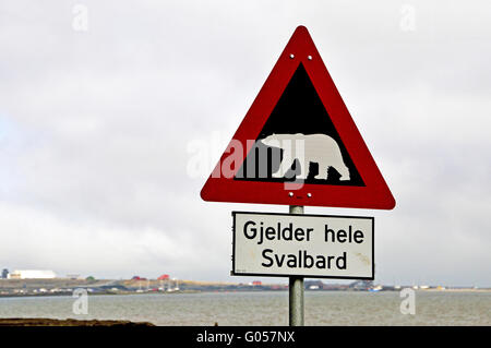 Polar bear warning sign, Applies to whole Svalbar Stock Photo