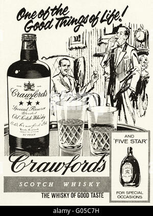 Original old vintage 1960s magazine advert dated 1962. Advertisement advertising Crawford's Scotch Whisky