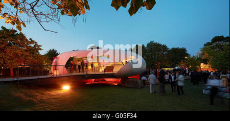 Opening night at the Serpentine Summer Pavilion 2014. Serpentine Summer Pavilion 2014, London, United Kingdom. Architect: Smiljan Radic, 2014. Stock Photo