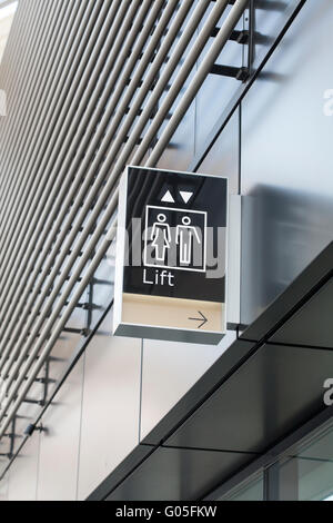 Lift sign in Crossrail Station at Canary Wharf Stock Photo