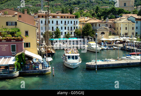 Malcesine is a holiday town on the Northern shore of Lake Garda. It has the cable car link to the top of Monte Baldo. Stock Photo