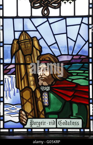 Window of Akureyrarkirkja (The Church of Akureyri). Akureyri Stock Photo