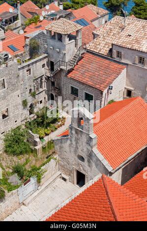 Town Korcula in island Korcula in Croatia with tower which is part of Marco Polo's home Stock Photo