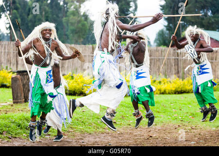 Volcanoes National Park, Rwanda. Intore dancers perform for tourists and photographers. Stock Photo