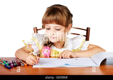 The little girl draws in an album felt-tip pens Stock Photo